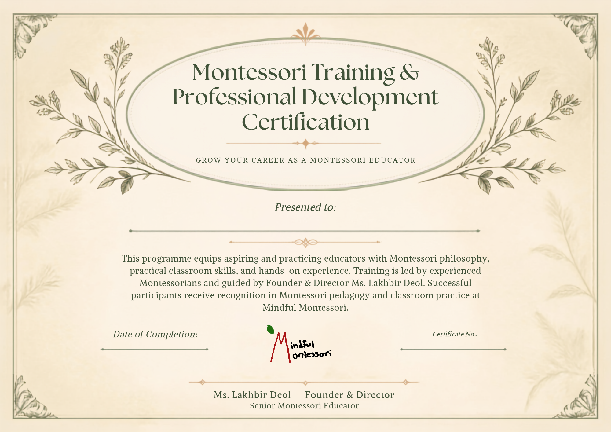 Montessori Training and Professional Development Certificate